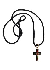 Pendentif avec ruban noir et sa croix noire fleurie de 6 cm x 4 cm