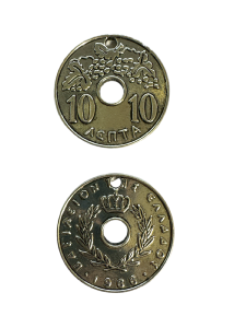 Pièce grecque  "10 Lepta" 34 mm differentes couleurs