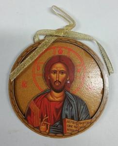Magnet religieux rond en bois Jésus 9 cm diamètre