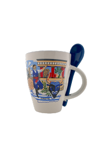 Tasse  th avec sa cuillre - motif le minotaure et Knossos