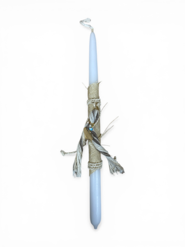 Bougie de Pâques blanche fait main avec cœur doré et un œil bleu 34 cm