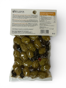 Olives grecques vertes et Kalamata marinées orange origan et poivre FILEMA 250 g