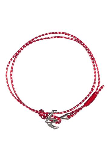 Bracelet rouge-blanc avec ancre marine argenté ajustable - Martaki