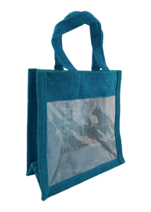 Sac de toile de jute Bleu foncé avec fenêtre20X13X20