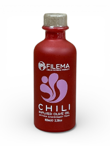 Huile d�olive infus�e au chili de Cr�te FILEMA bouteille c�ramique 100 ml