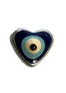 Perle en métal argent, mauvais œil émaillé en forme de cœur, de 8 mm