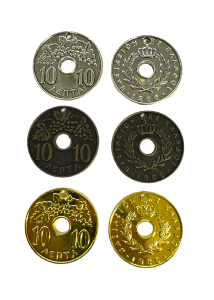 Pièce grecque  "10 Lepta" 34 mm differentes couleurs