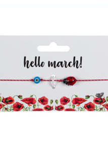 Bracelet grec du 1er mars martaki avec une petite coccinelle et un œil bleu