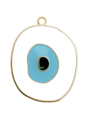 Pendentif œil grec émaillé métal rose/bleu ciel 3.2x4.2 cm par pièce