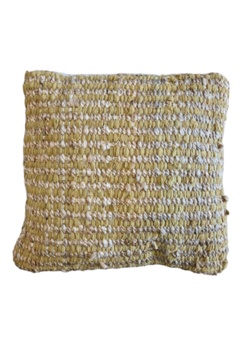 Coussin tissé en jute et coton, couleur moutarde et beige RIZES 45x45 cm