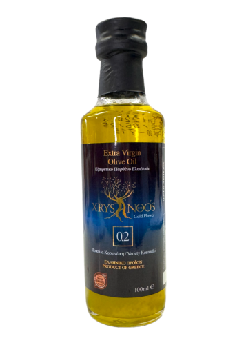 Huile d'olive CHRYSANTHOS AOP Mylopotamos 0,2 acidité en bouteille 100 ml