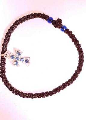 Bracelet - chapelet avec un croix argenté et bleu