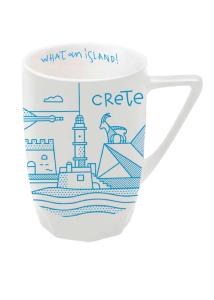 Mug en céramique illustré Crète line collage blanc  WHAT A BRAND 330 ml