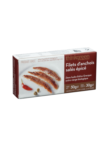 Anchois épicés et salés de la mer Égée, à l'huile d'olive BIO THINKGREEN 50 g