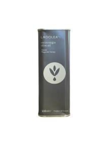 Huile d'olive extra vierge variété Megaritiki LADOLEA en bidon métallique noir 500 ml