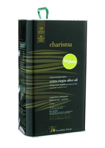  Huile d’olive vierge extra biologique “Charisma”, bidon métallique de 3 l  
