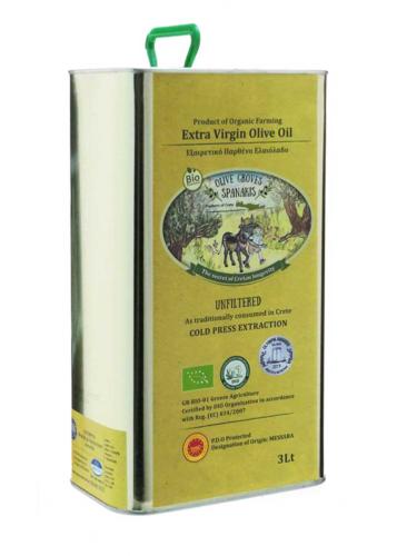 Huile d'olive extra vierge BIO 0.3 acidité SPANAKIS AOP en bidon de 3 l