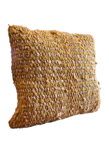 Coussin tissé en jute et coton, couleur moutarde et beige RIZES 45x45 cm