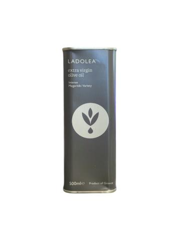 Huile d'olive extra vierge variété Megaritiki LADOLEA en bidon métallique noir 500 ml