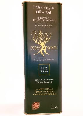 Huile d'olive CHRYSANTHOS IGP Mylopotamos 0,2 acidité en bidon métallique 1 l