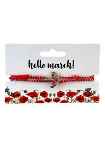 Bracelet rouge-blanc avec ancre marine argenté ajustable - Martaki