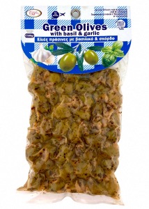 Olives vertes grecques au basilic et  l'ail ELLIE 500 g