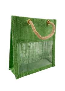 Sac de toile de jute Vert avec fenêtre 18x18 cm
