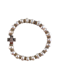 Bracelet avec perles blanches et croix argenté