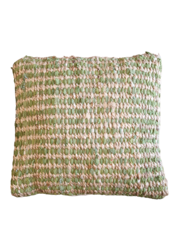 Coussin tissé en jute et coton, couleur vert olive et beige RIZES 45x45 cm