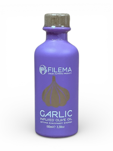 Huile d’olive infusée à l’ail de Crète FILEMA bouteille en céramique 100 ml