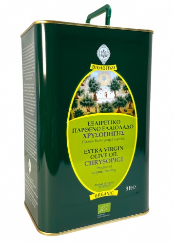 Huile d'olive vierge extra BIO MONASTÈRE CHRYSOPIGI en bidon métallique 3 l