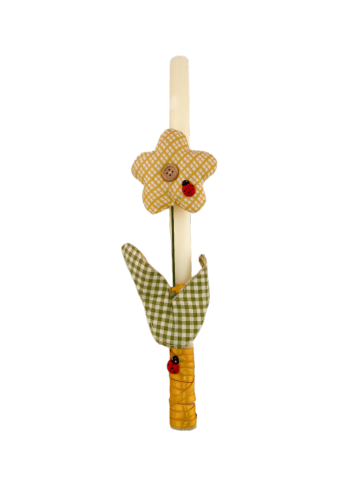 Bougie decorée avec une fleur en tissus