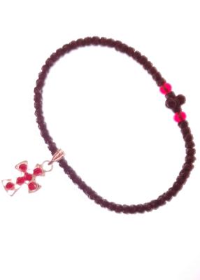 Bracelet - chapelet avec un croix argenté et rouge