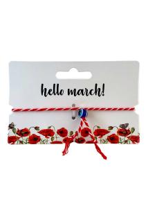 Bracelet en coton rouge-blanc et un œil bleu ajustable - Martaki