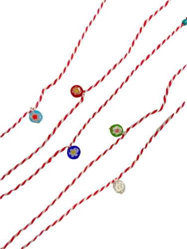 Bracelets grecs à échanger entre amis pour le 1er mai rouge-blanc et des petites fleurs en verre " 5 pièces"
