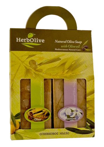 Coffret de 2 savons nature et au jasmin Herbolive 2x100 g