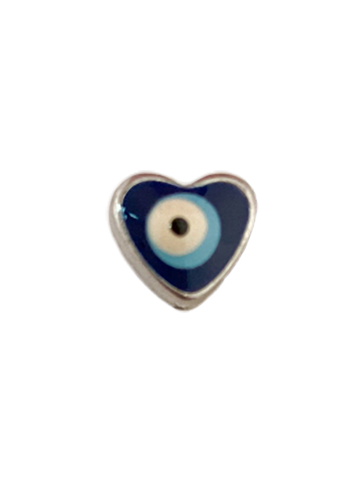 Perle mauvais œil émaillé en cœur métal argent  8 mm