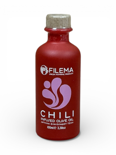 Huile d’olive infusée au chili de Crète FILEMA bouteille céramique 100 ml