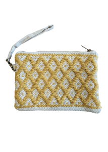 Pochette bohème tissée jaune et beige RIZES 17x25 cm