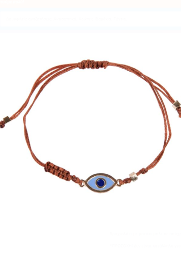 Bracelet grec ajustable en cordon tressé marron et œil bleu