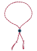 Bracelet en coton rouge-blanc et un œil bleu ajustable - Martaki