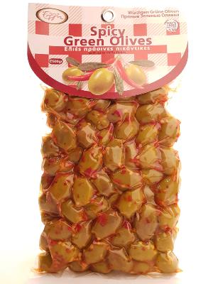 Olives vertes grecques aux piments en sous vide 500 g