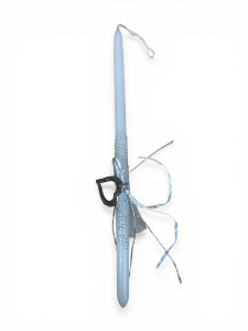 Bougie de P�ques fait main blanche avec c�ur argent� et sa  pochette carton 31 cm