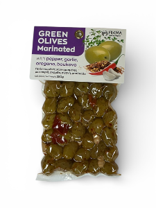 Olives grecques vertes Atlas marinées poivron ail origan et boukovo FILEMA 250 g