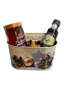 Panier ovale en métal imprimé "Boules de Noël" 19,5x11