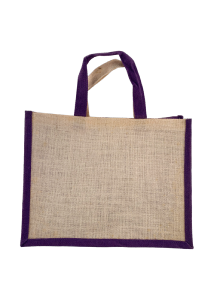 Sac en toile de jute - anses jute - violet/crme 35x18x27 cm