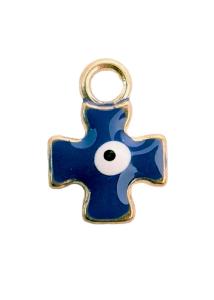 Croix mauvais œil émaillée en métal bleu et or, de 10x15 mm