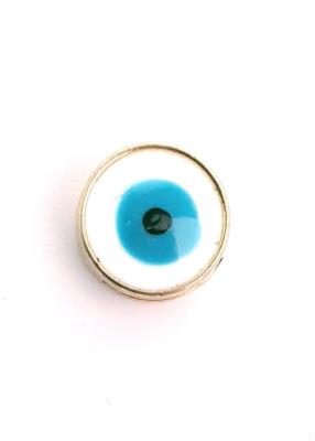  Perle-Pendentif mauvais Œil grec blanc rond émaillé métal or 1,15 cm