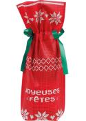 Sac intissé rouge pour vin " Joueuses Noël" avec son ruban saint vert 16x35cm