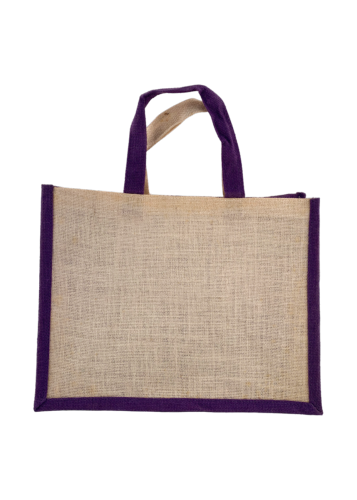 Sac en toile de jute - anses jute - violet/crème 35x18x27 cm